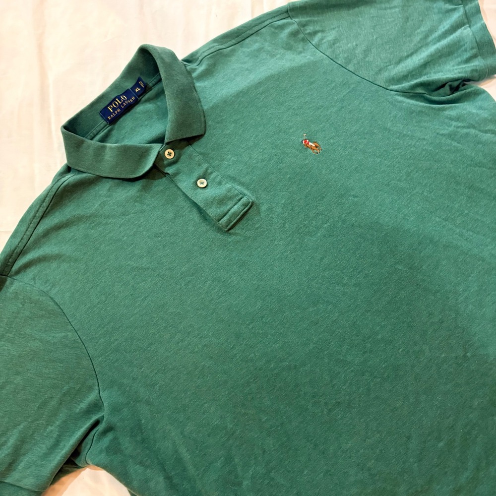 Polo Ralph Lauren Mens XL Heather Green Short Sleeve Cotton Jersey Polo Shirt